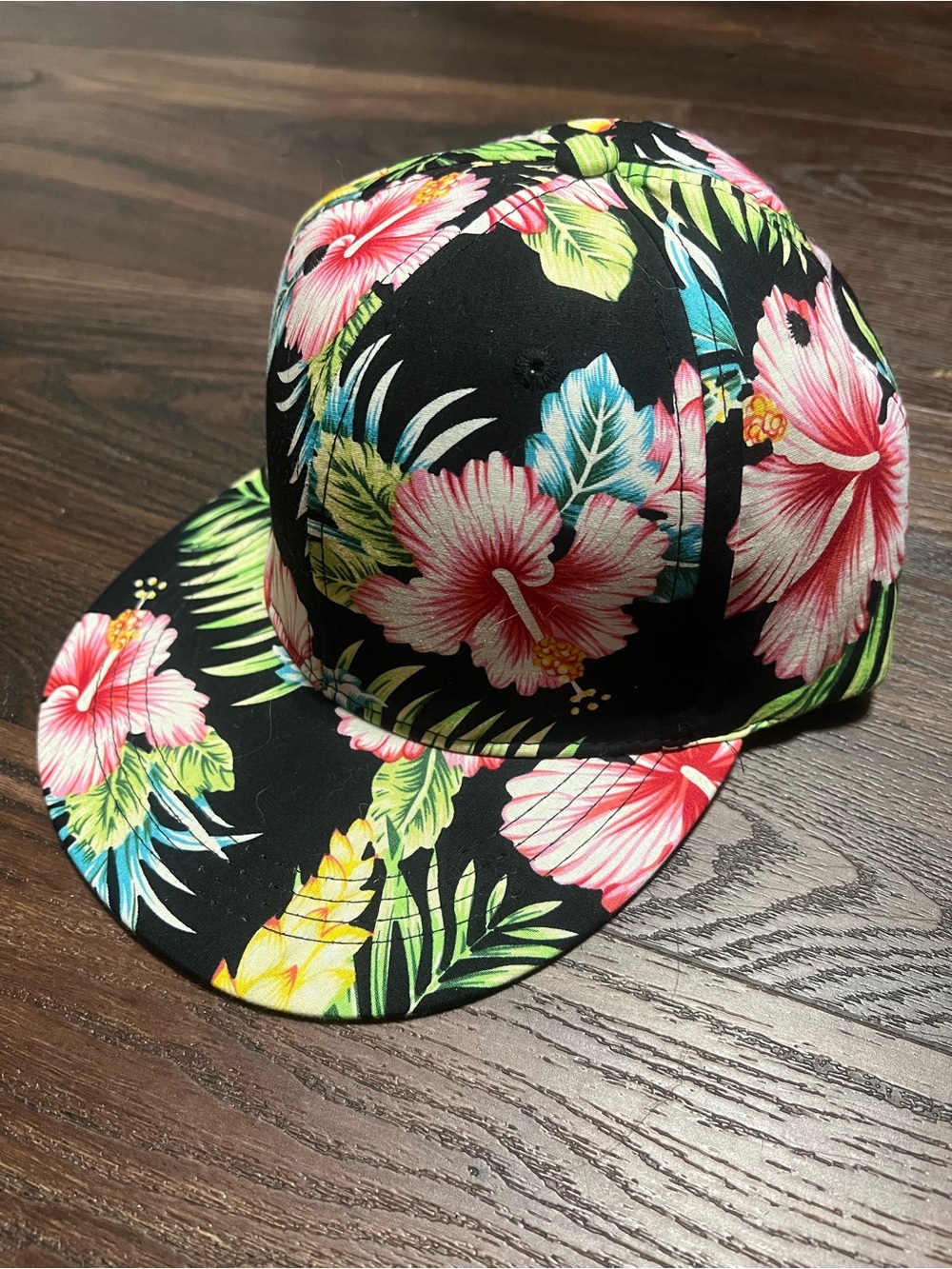 MALIBU Snapback Hat Unisex Adult Hawaiian Cap Floral Black Tropical Adjustable